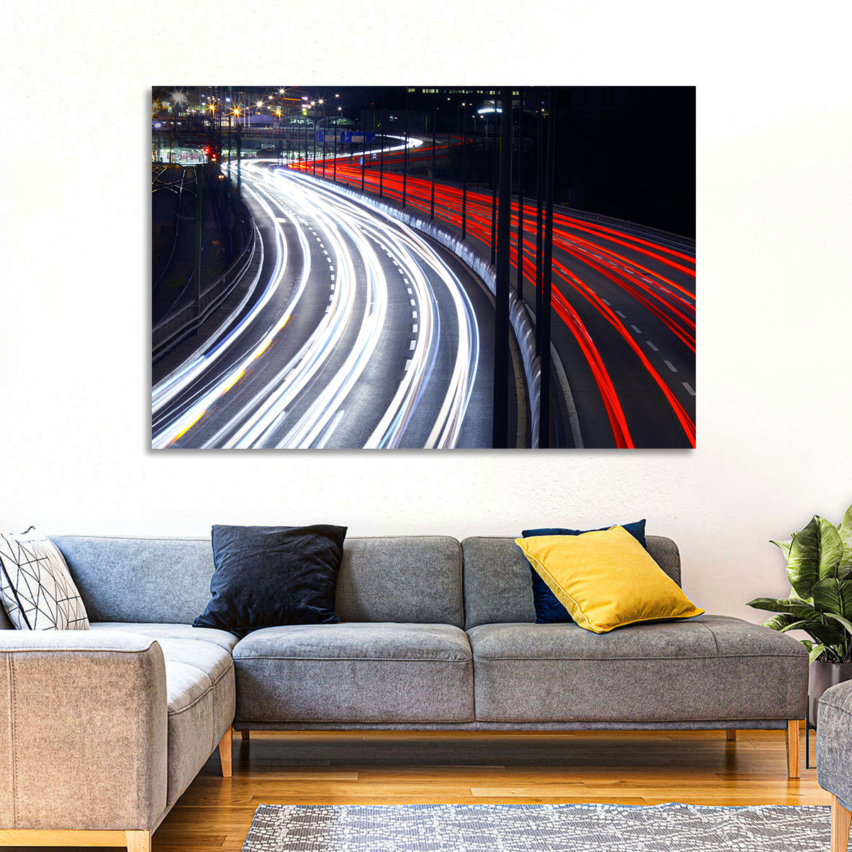 Night Highway Light Trails Wall Art