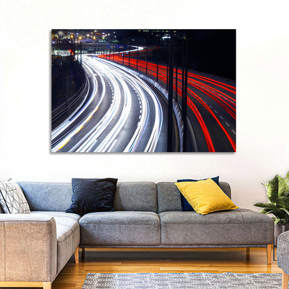 Night Highway Light Trails Wall Art