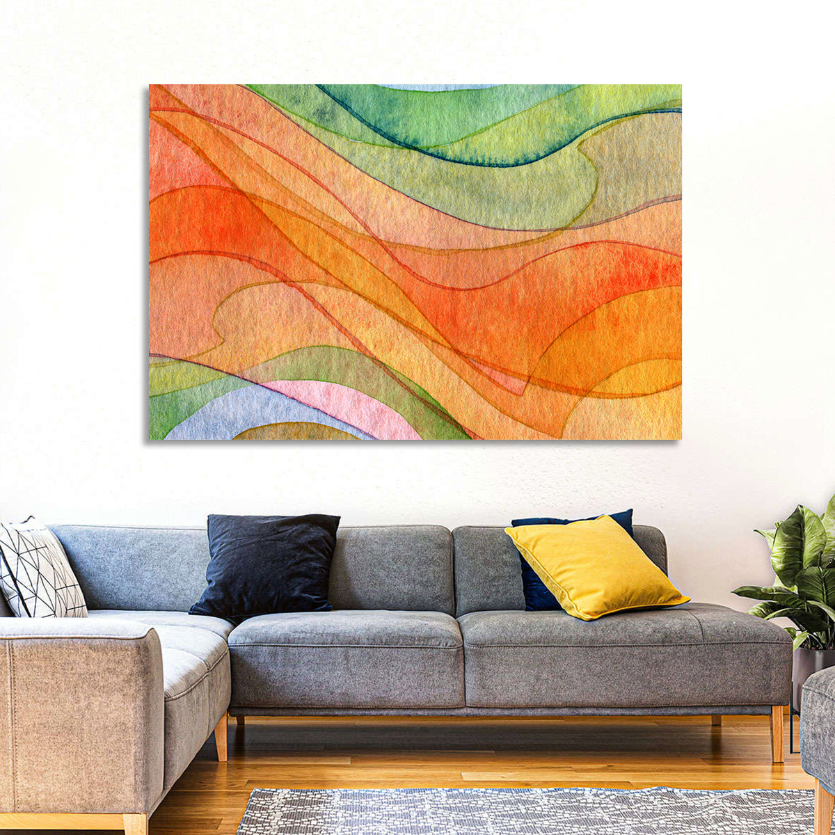 Flying Waves Abstract Wall Art in a room, landscape