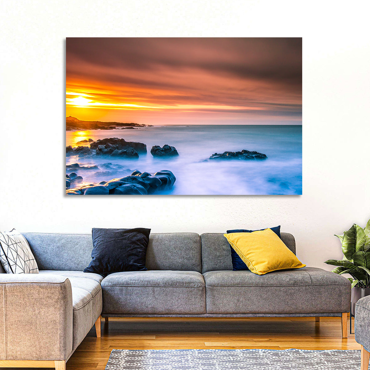 Reykjanes Golden Hour Beach Wall Art in a room, landscape