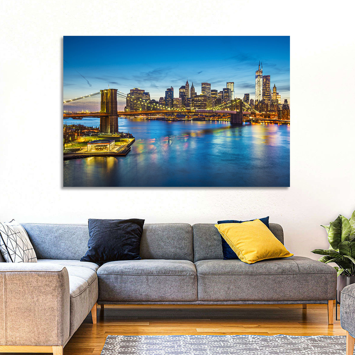 Brooklyn Bridge with Jane's Carousel Wall Art in a room, landscape