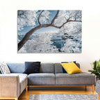 Curving Winter Tree Over Lake Wall Art