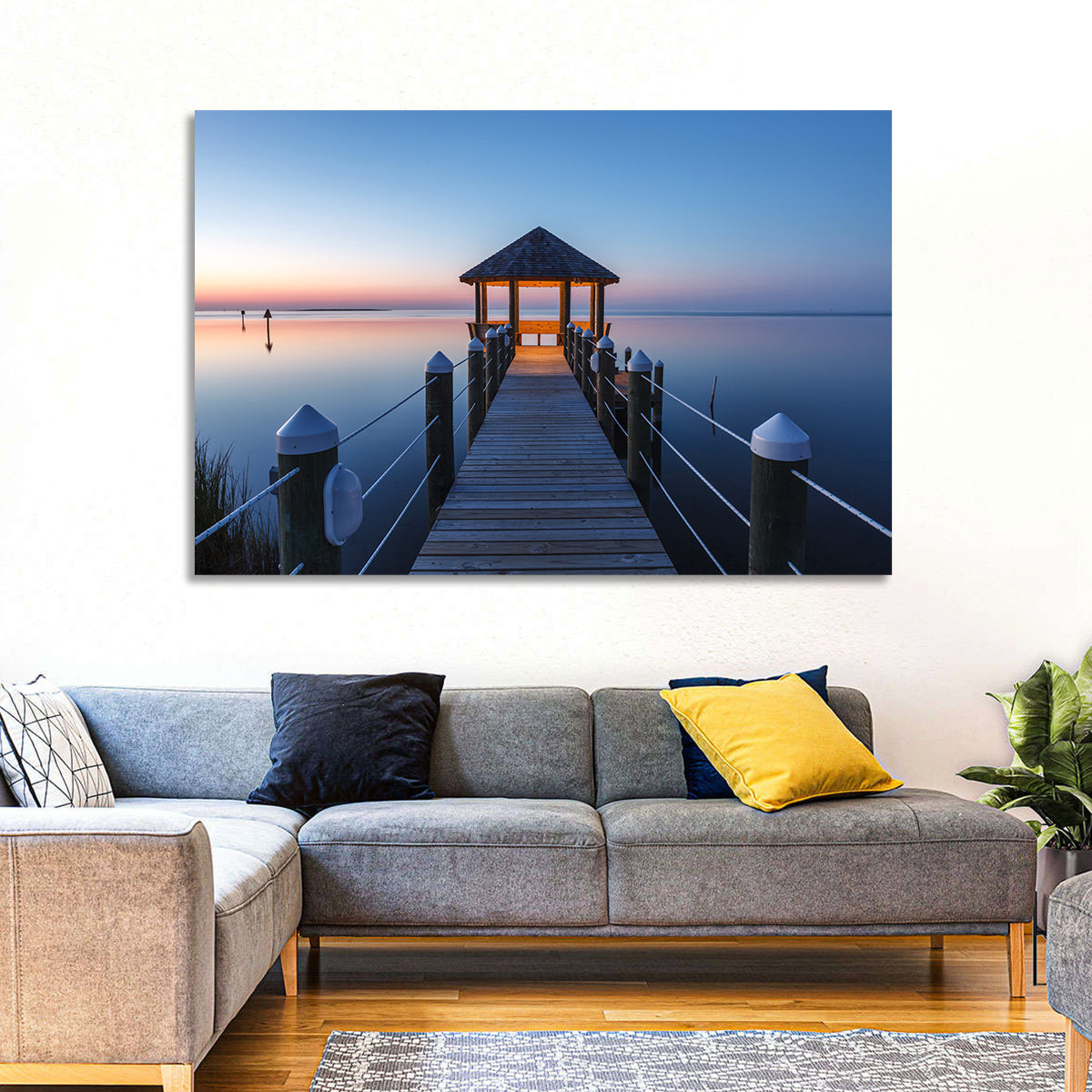 Pamlico Sound Twilight Gazebo Wall Art in a room, landscape