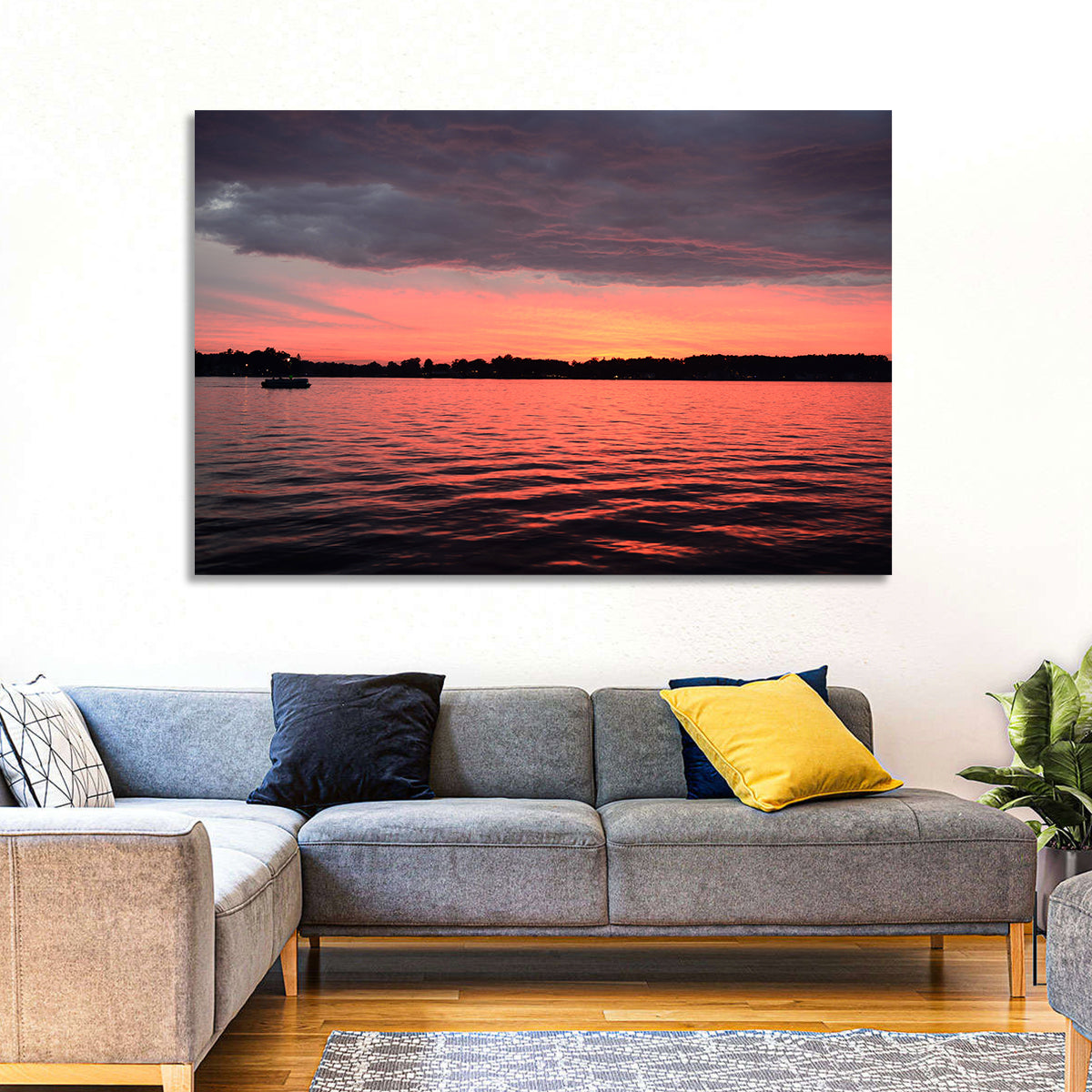 Lake James Sunset with Boat Wall Art