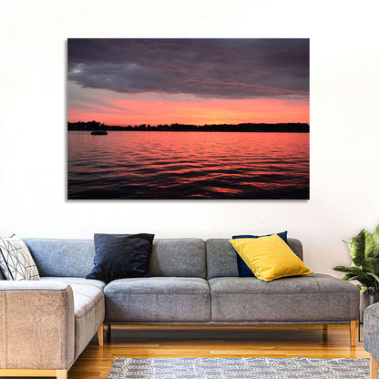 Lake James Sunset with Boat Wall Art