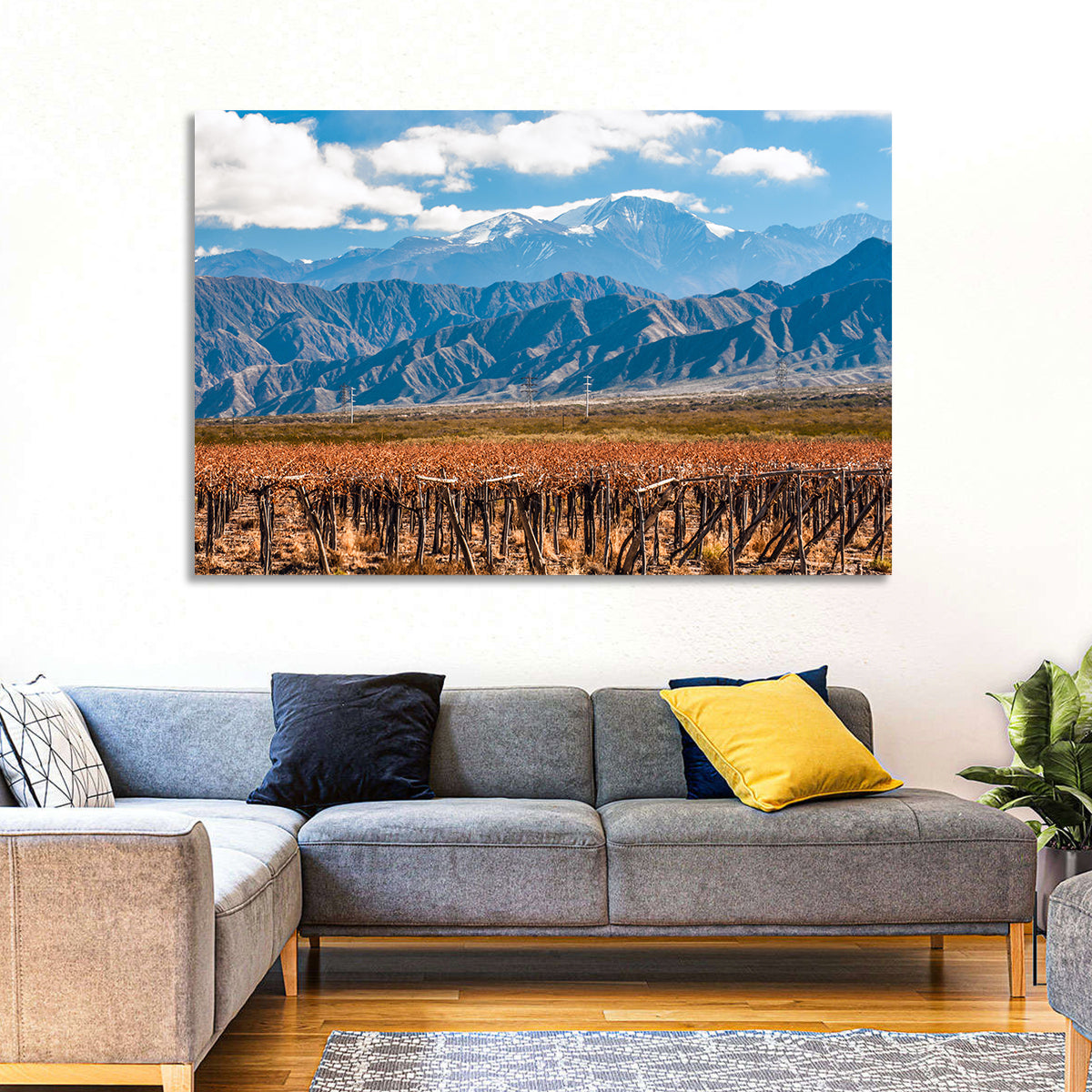 Vineyard Below Aconcagua Wall Art in a room, landscape