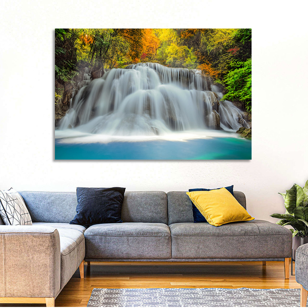 Erawan Falls Cascade Wall Art in a room, landscape