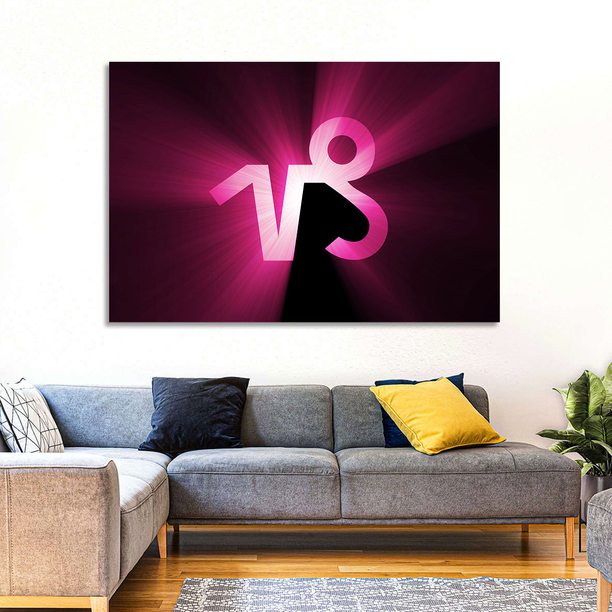 Glowing Capricorn Symbol Wall Art in a room, landscape