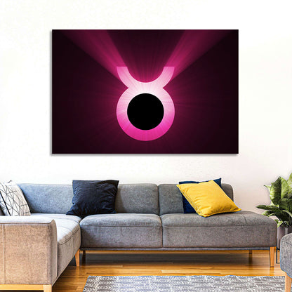 Glowing Pink Taurus Symbol Wall Art
