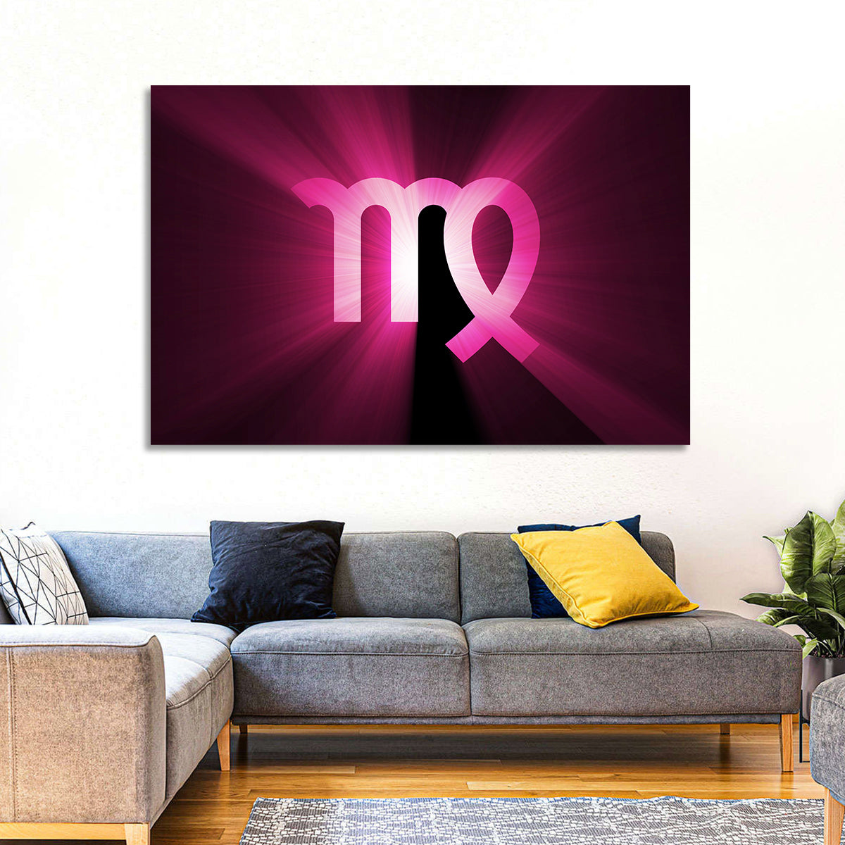 Radiant Virgo Symbol Wall Art in a room, landscape