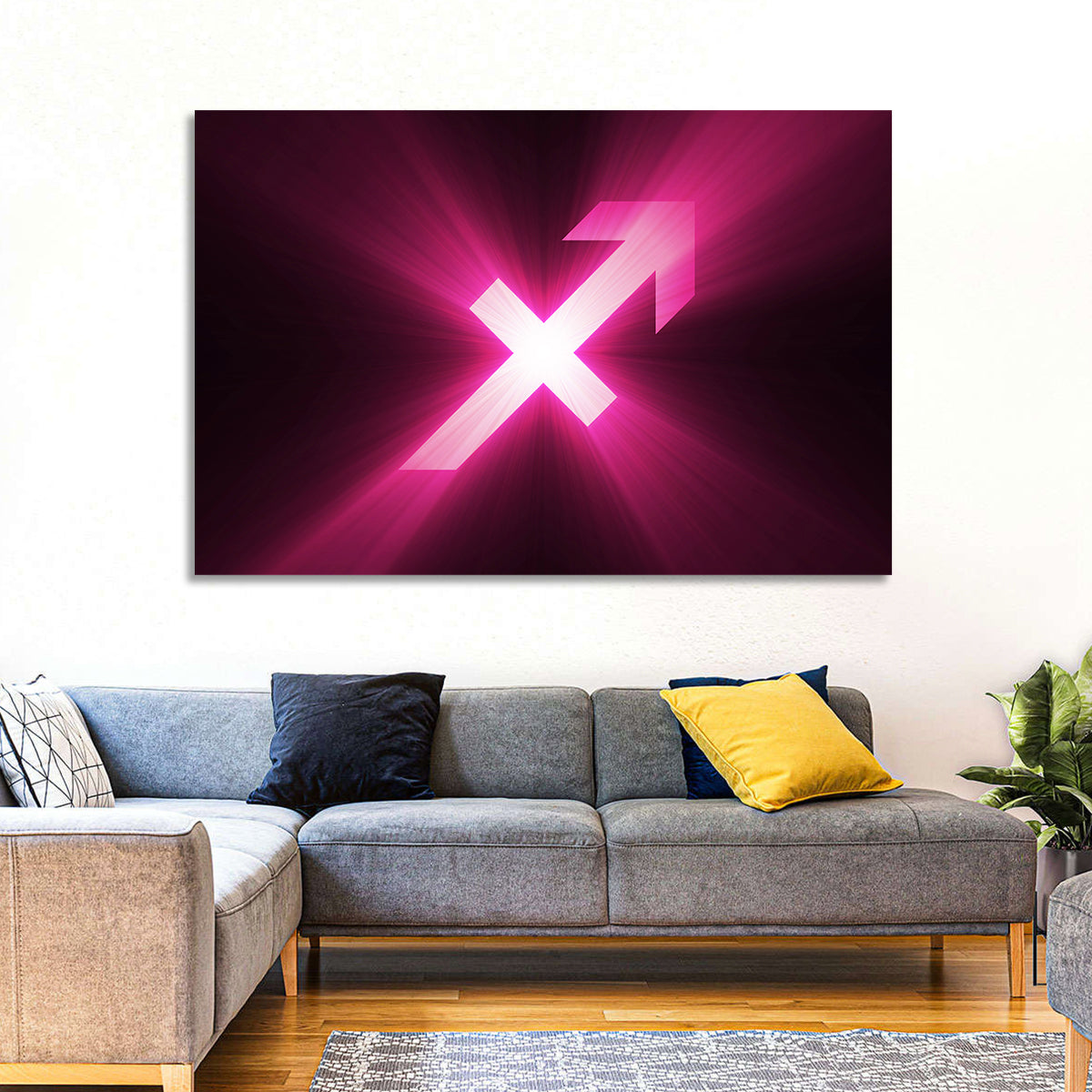 Cosmic Sagittarius Symbol Wall Art in a room, landscape