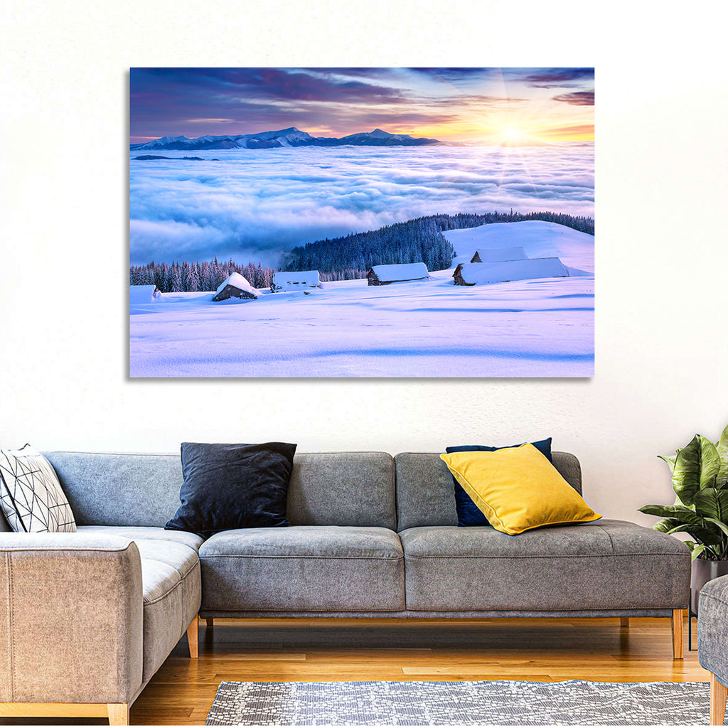 Snowy Cabins Above Clouds Wall Art
