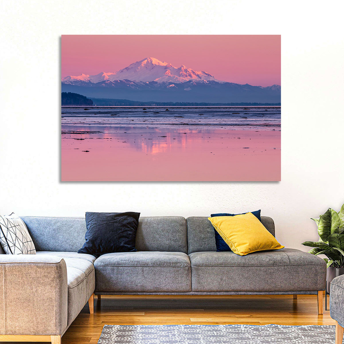 Mount Baker Sunset Wall Art in a room, landscape