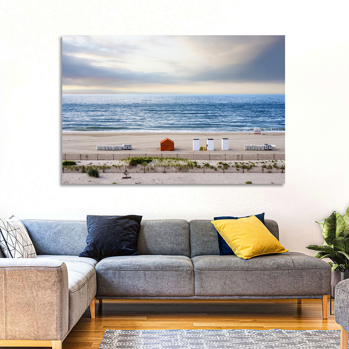Cape May Beach Huts Wall Art in a room, landscape