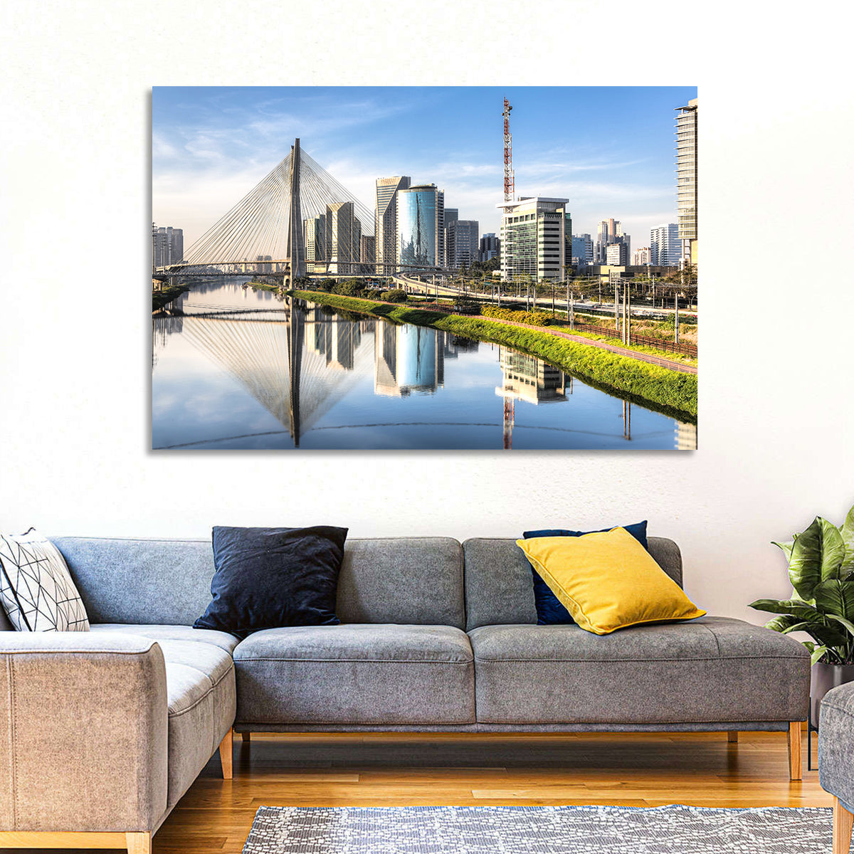 Estaiada Bridge Reflections Wall Art in a room, landscape