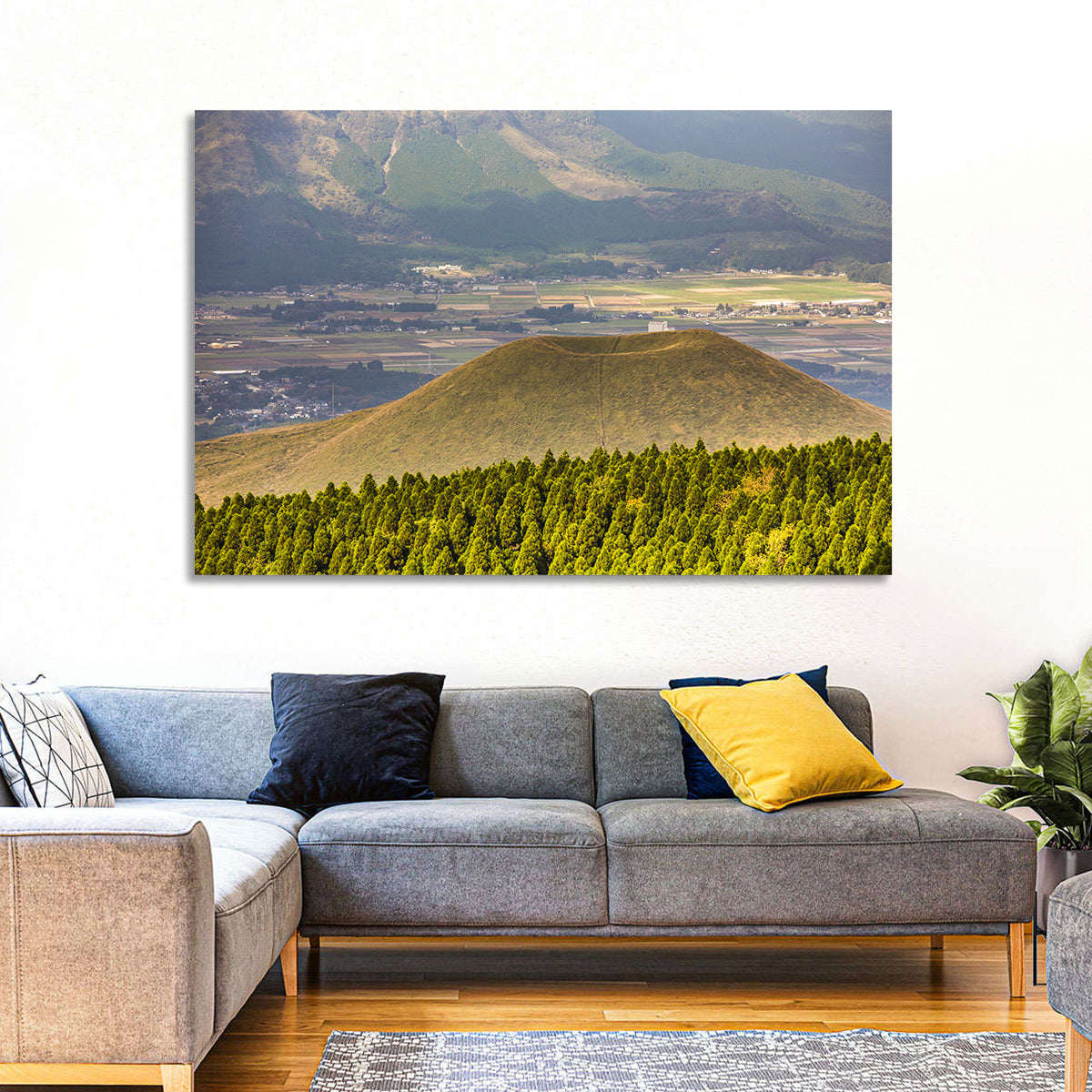 Mount Aso Komezuka Crater Wall Art in a room, landscape