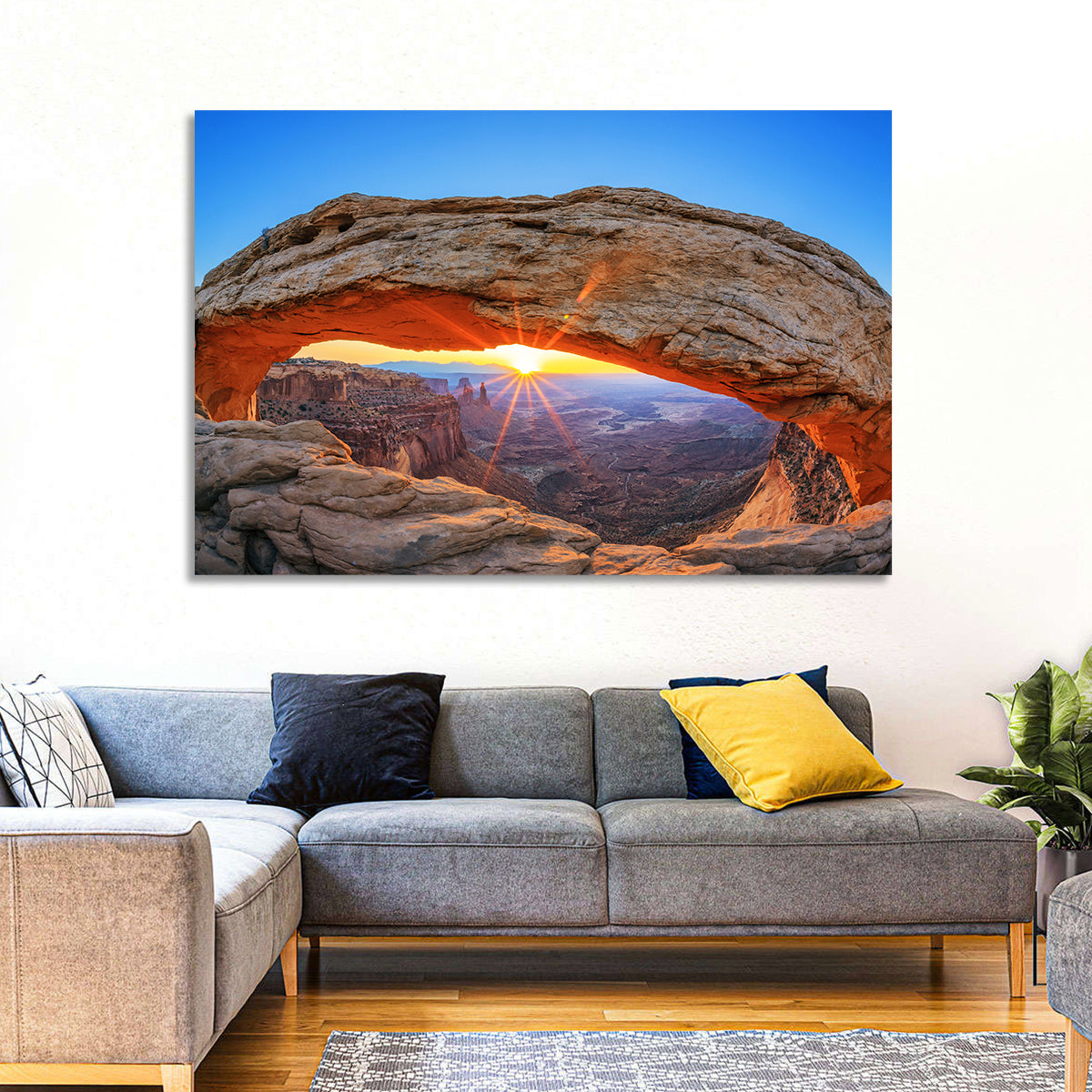 Mesa Arch Sunburst Wall Art in a room, landscape