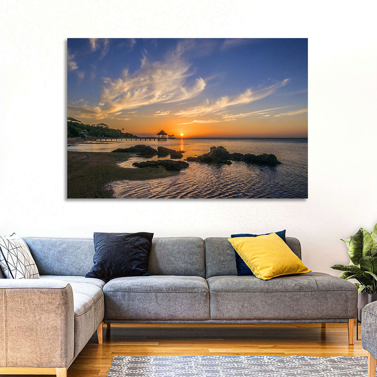 Roatan Pier Sunset Wall Art