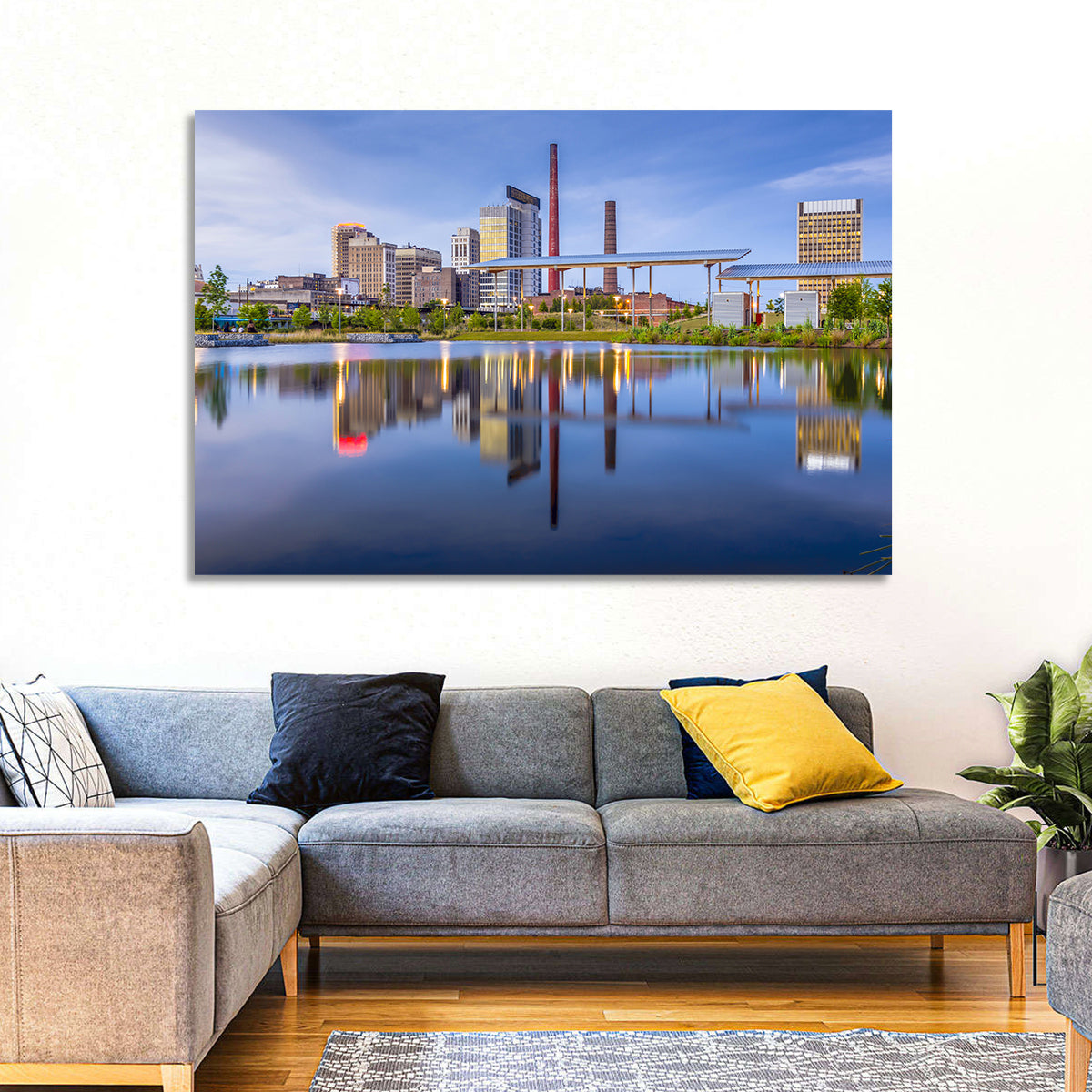 Birmingham Skyline Reflection at Twilight Wall Art