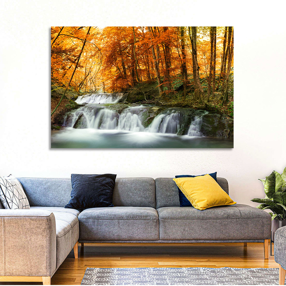 Autumn Forest Waterfall Wall Art
