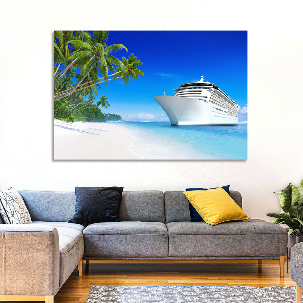Cruise Ship Beside Tropical Beach Wall Art