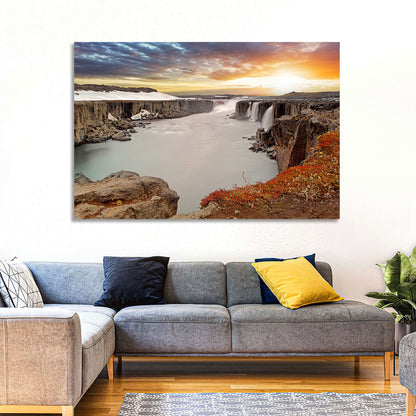 Selfoss Waterfall at Sunset Wall Art