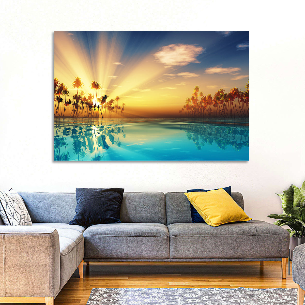 Turquoise Sunset Over Palm Island Wall Art