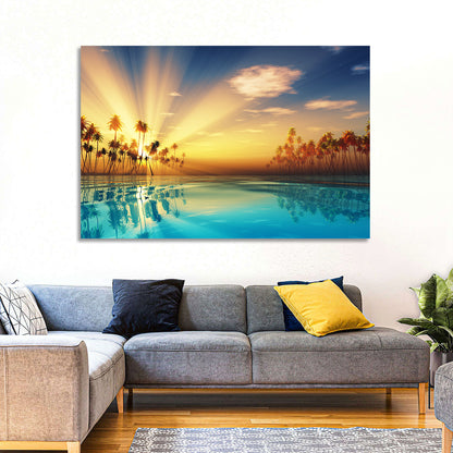 Turquoise Sunset Over Palm Island Wall Art