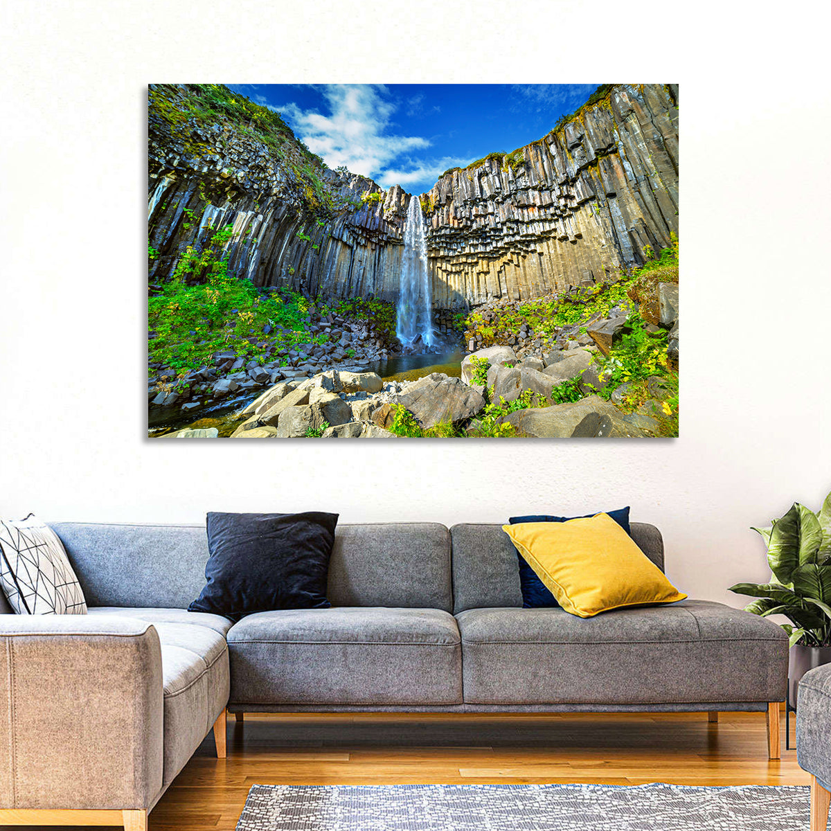 Svartifoss Basalt Falls Wall Art in a room, landscape