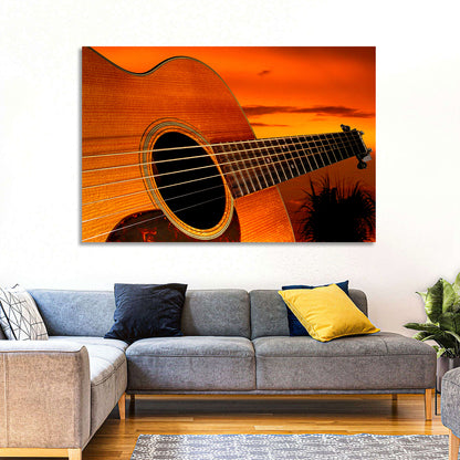 Sunset Acoustic Guitar Silhouette Wall Art