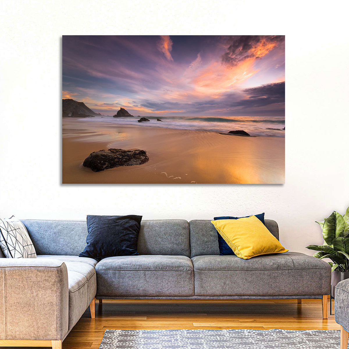 Adraga Beach Sunset Wall Art in a room, landscape