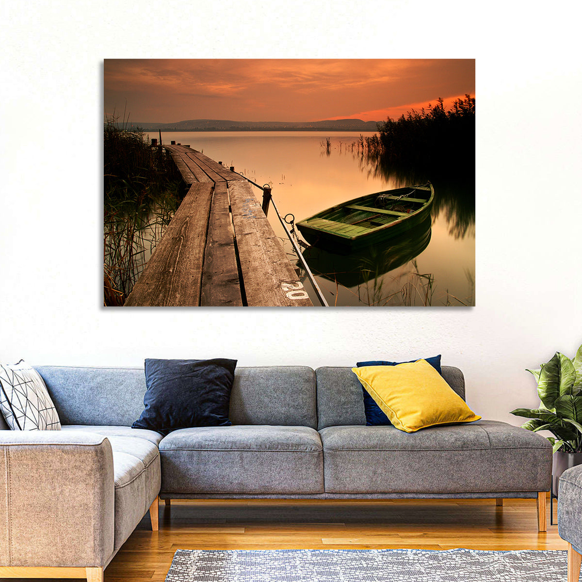 Pier and Rowboat on Lake Balaton Wall Art
