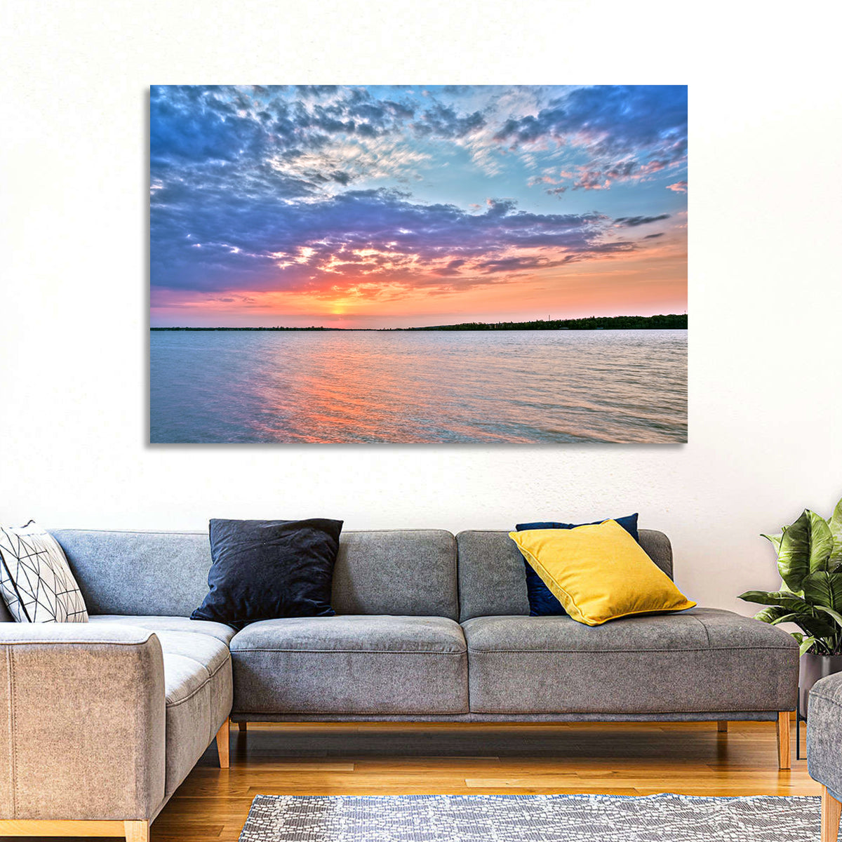 Cloudy Lake Sunset Reflection Wall Art