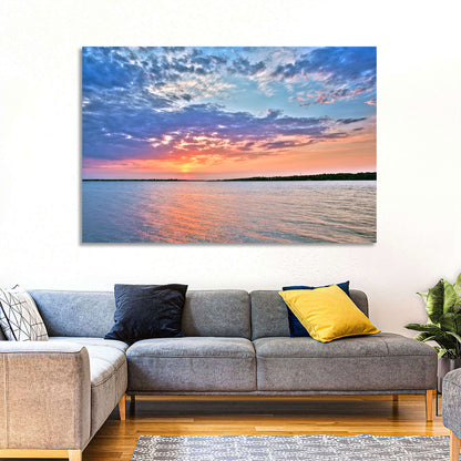 Cloudy Lake Sunset Reflection Wall Art