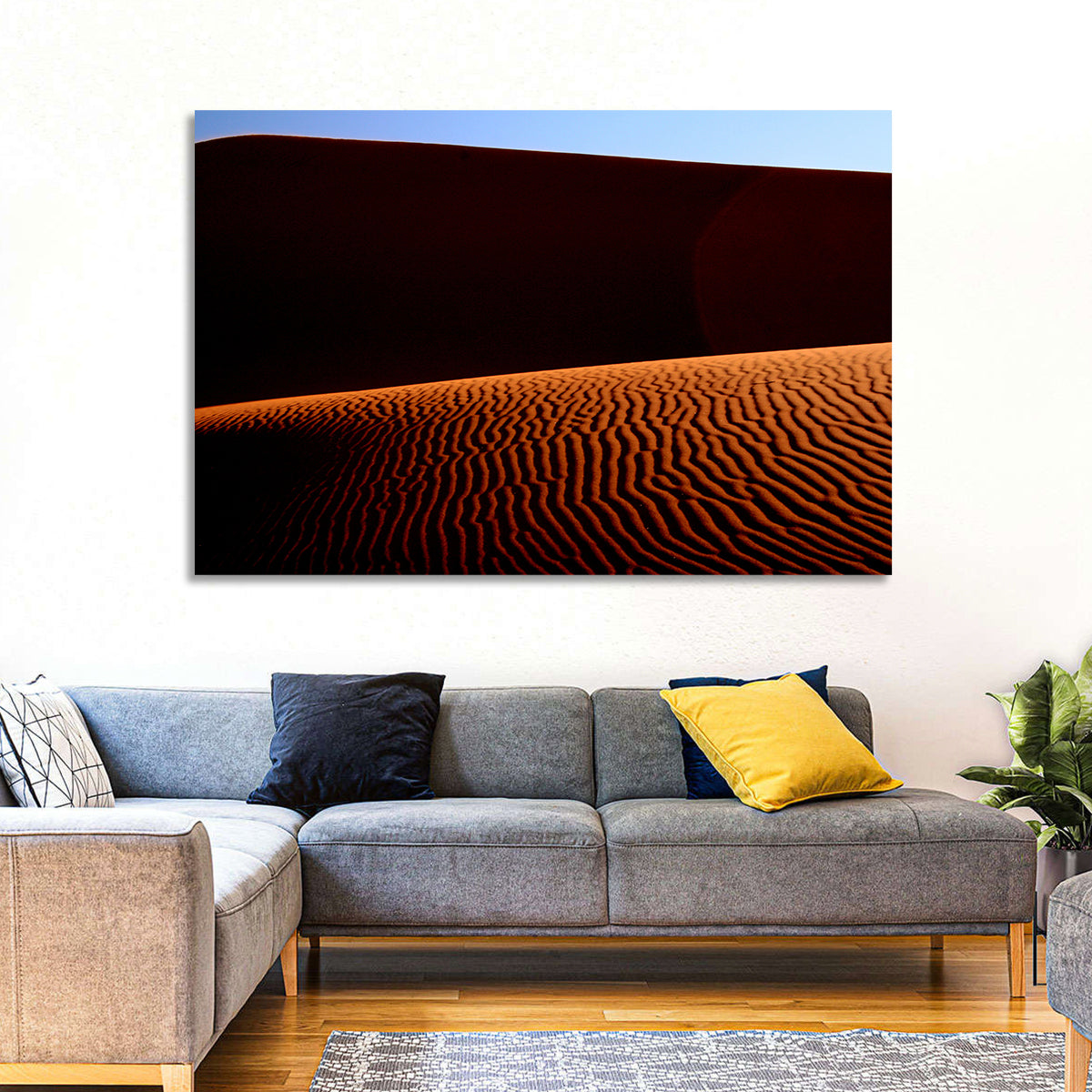 Golden Hour Sand Dunes Wall Art in a room, landscape