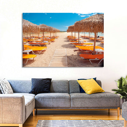 Beach Boardwalk with Orange Loungers Wall Art