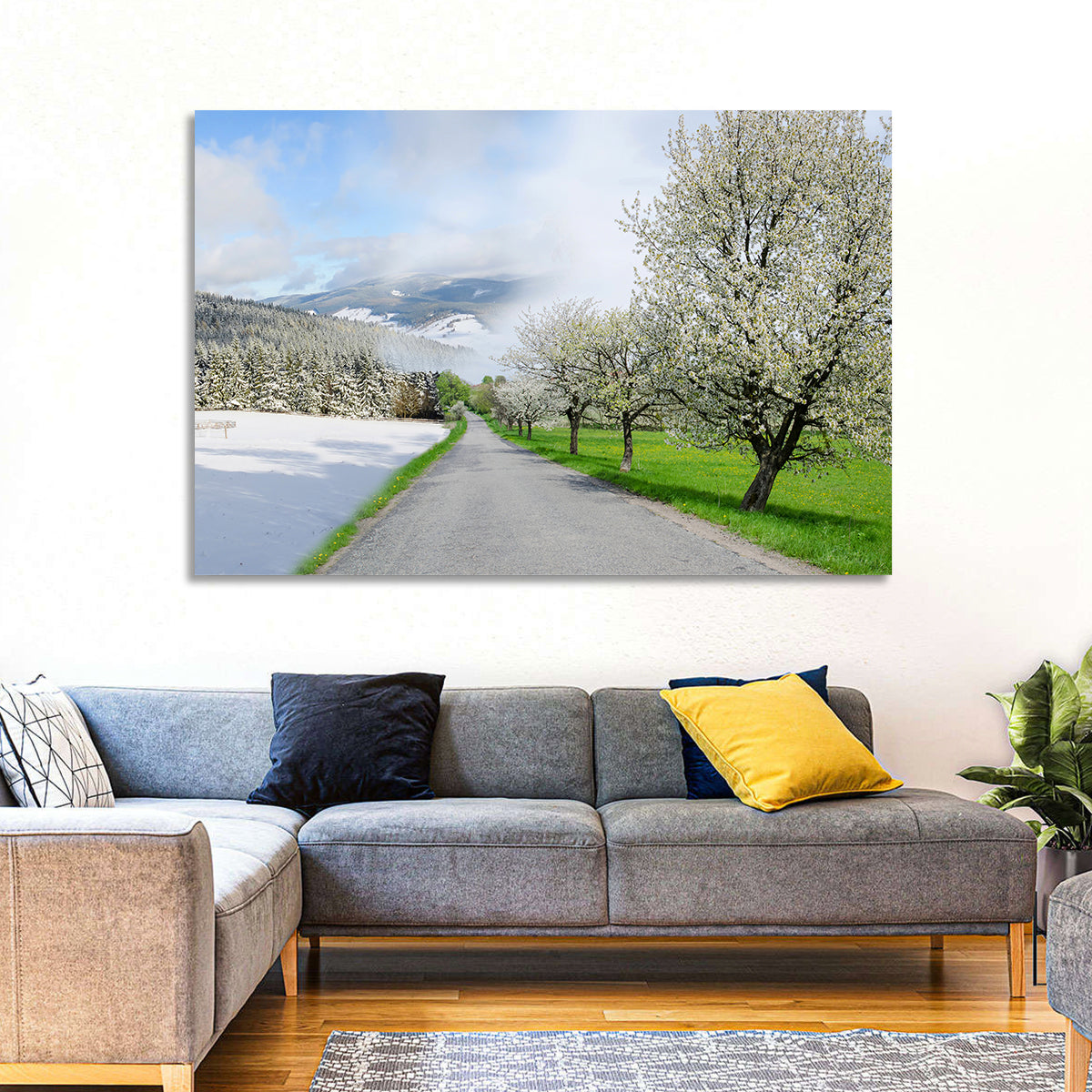 Season Change Road to Snowy Mountain Wall Art