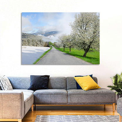 Season Change Road to Snowy Mountain Wall Art