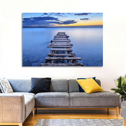 Weathered Lake Pier at Dusk Wall Art