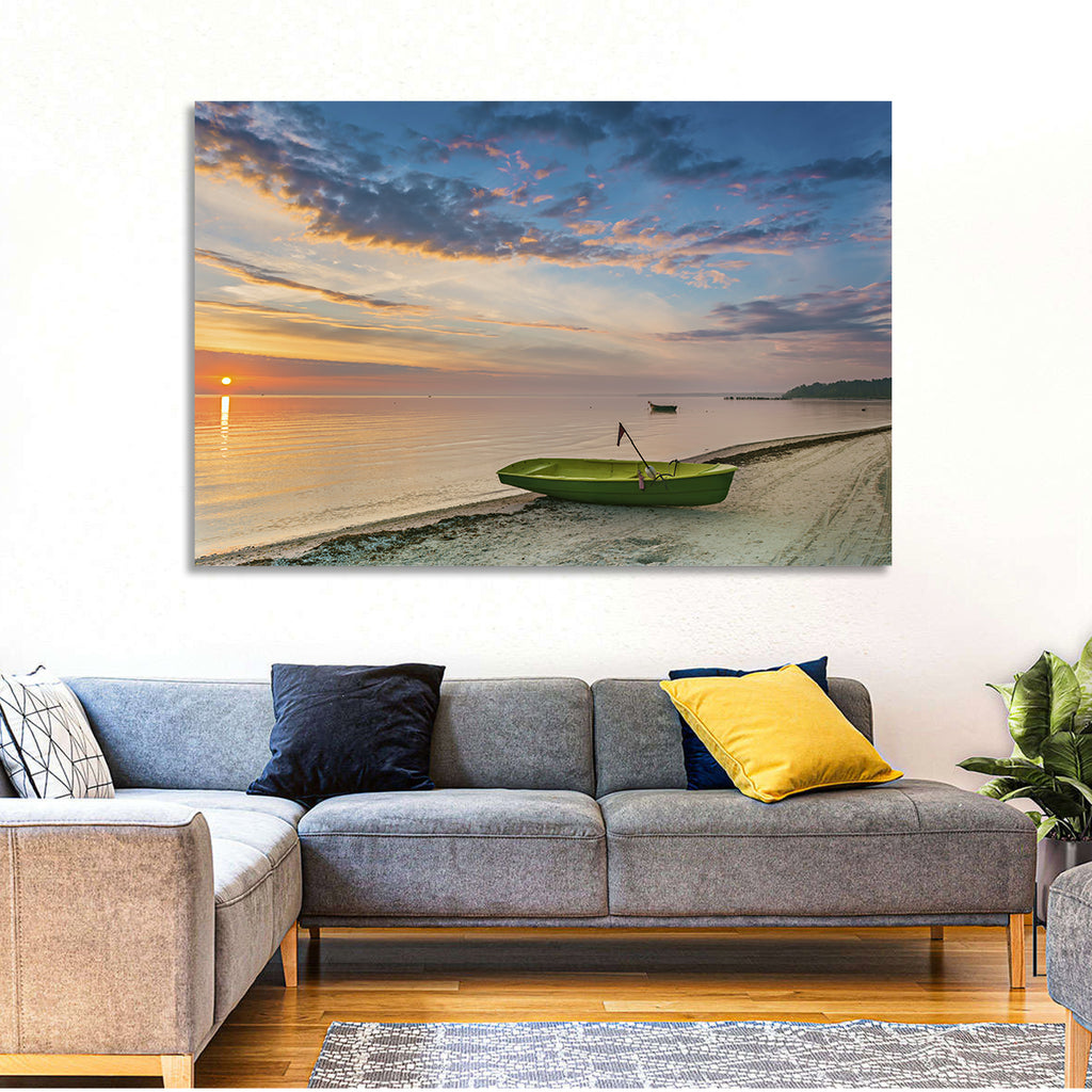 Green Rowboat at Sunrise Wall Art