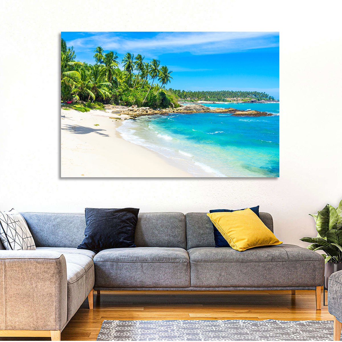 Sri Lanka Tropical Beach Wall Art in a room, landscape