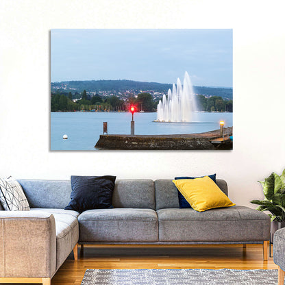 Lake Zurich Fountain at Dusk Wall Art