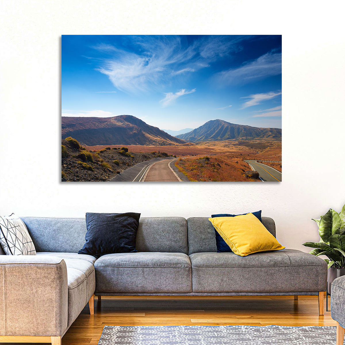 Mount Aso Winding Road Wall Art in a room, landscape