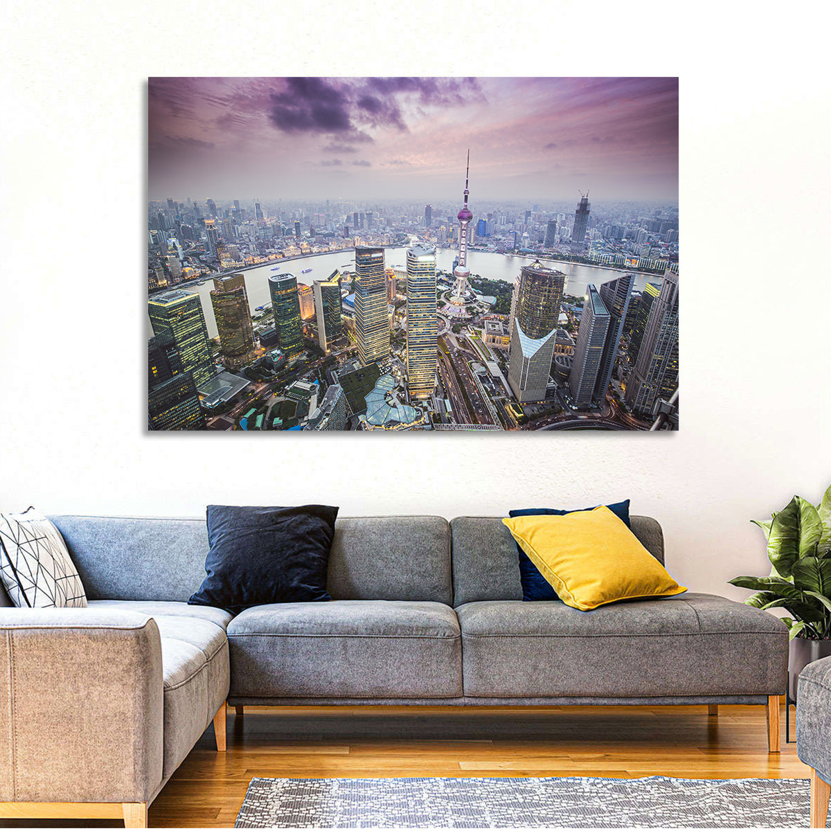 Pudong Cityscape Wall Art in a room, landscape