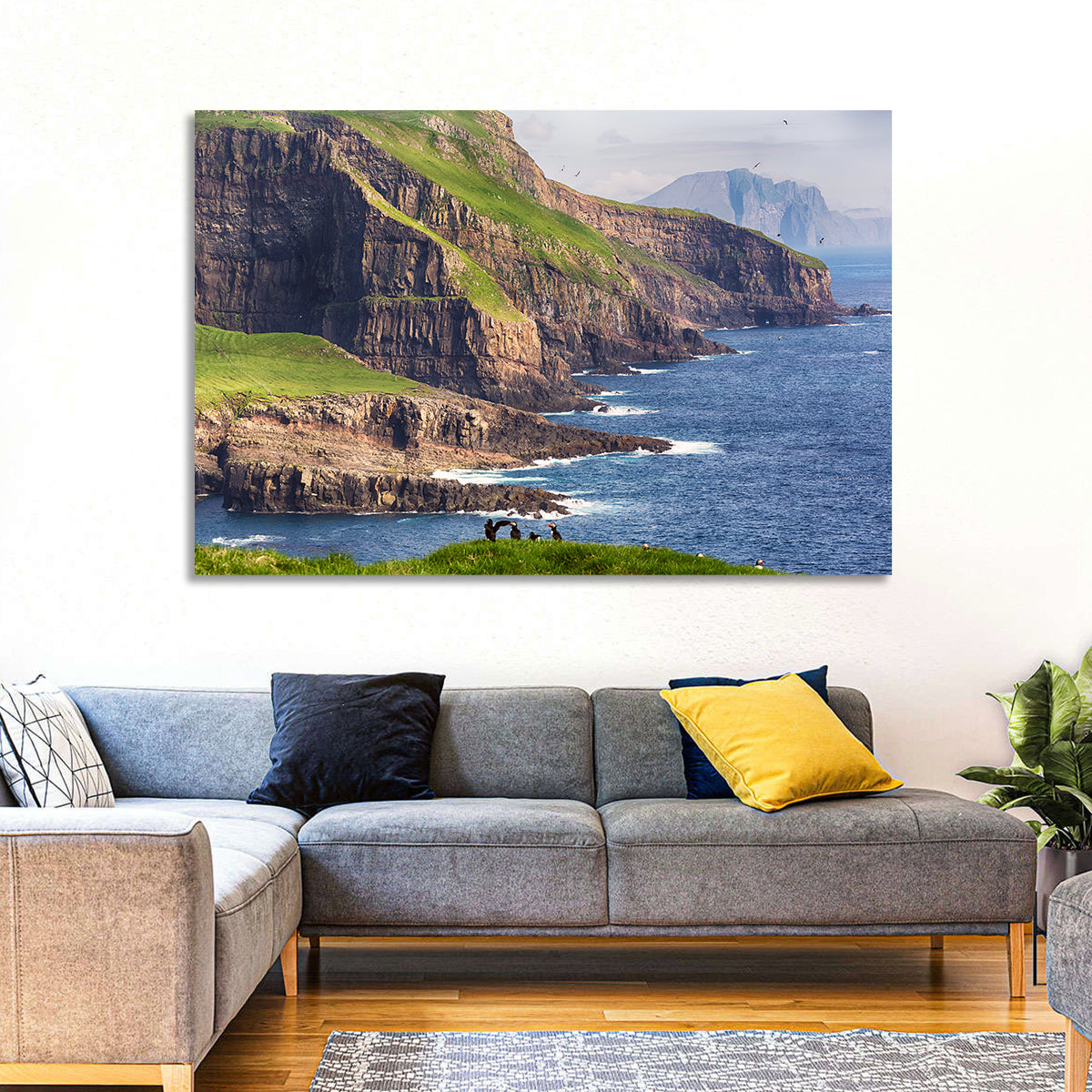 Mykines Cliffs, Faroe Islands Wall Art in a room, landscape