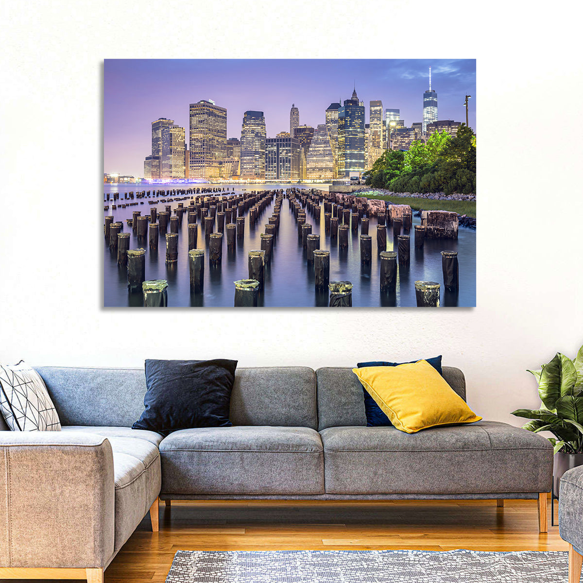 Manhattan Skyline at Twilight Wall Art in a room, landscape