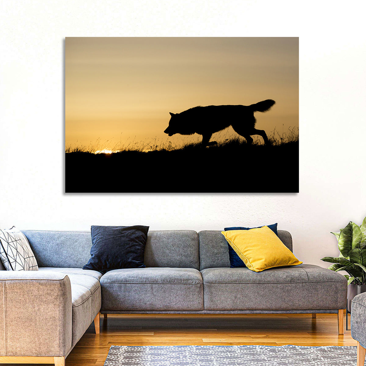 Wolf at Golden Horizon Wall Art