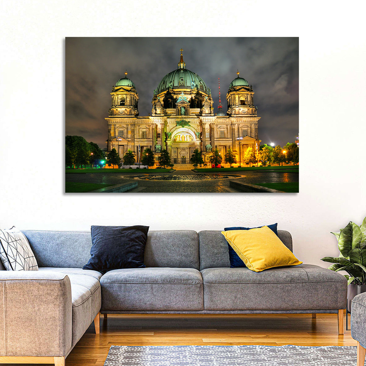 Berlin Cathedral Night View Wall Art in a room, landscape