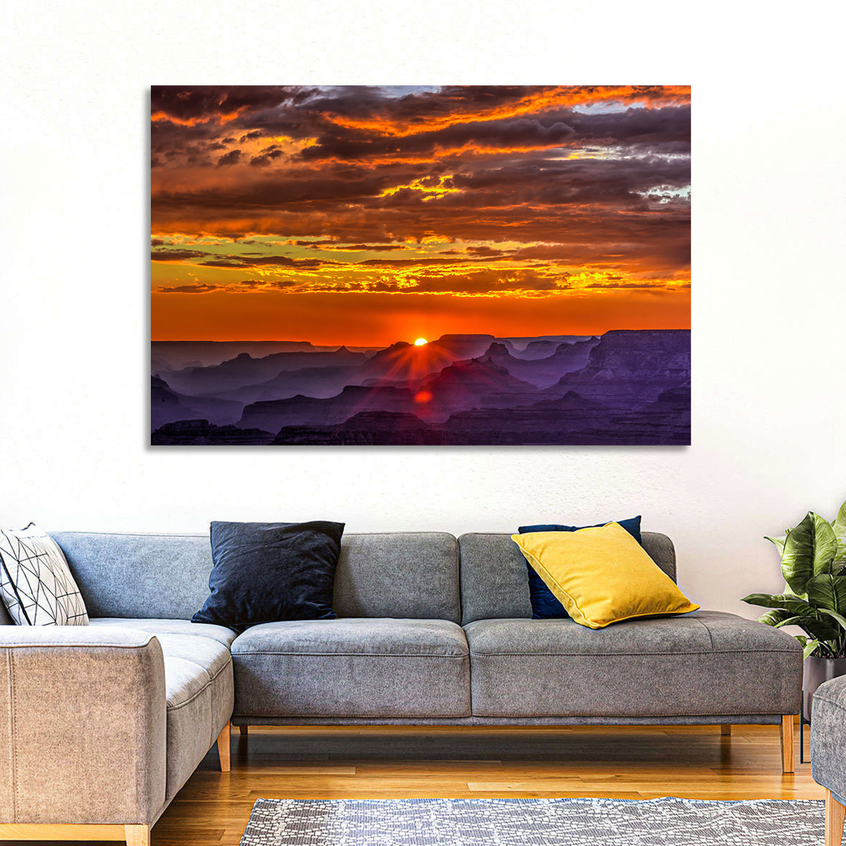 Lipan Point Sunset Sunburst Wall Art in a room, landscape