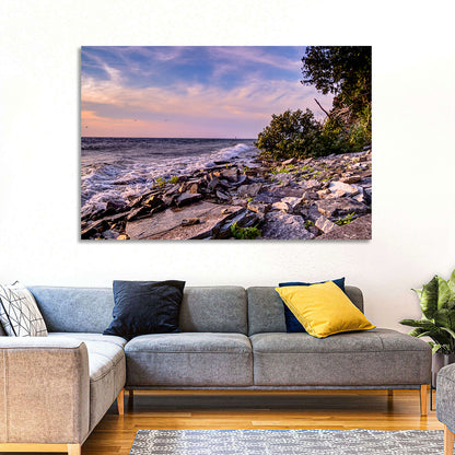 Lake Michigan Rocky Shoreline at Dusk Wall Art